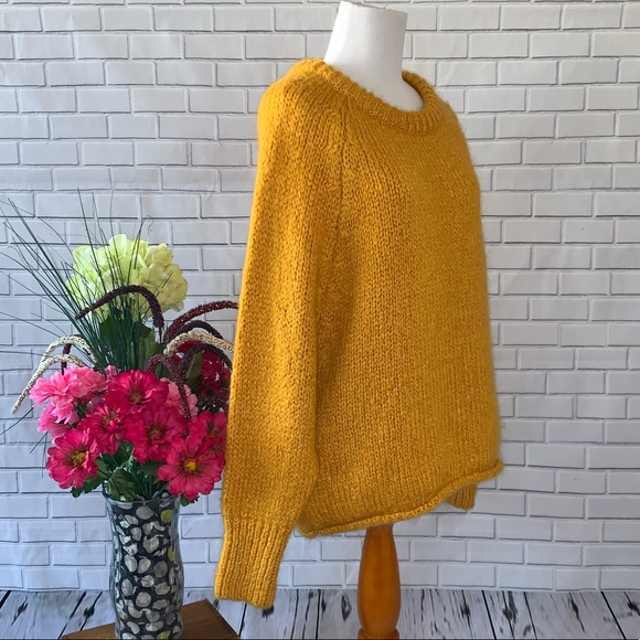 Zara Chunky Round Neck Knit Sweater Mustard Medium - Picture 6 of 7